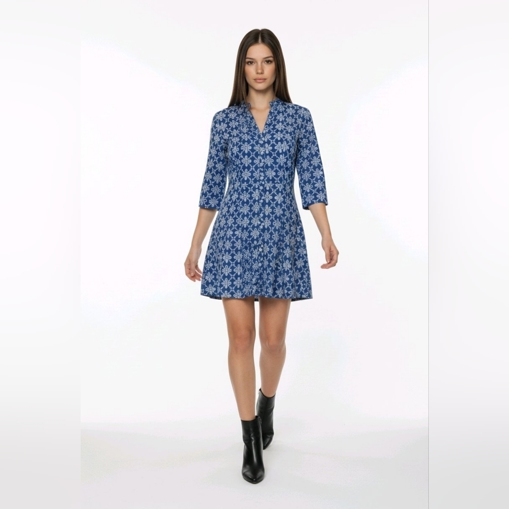 Zara Blue and White Floral Lined Mini Dress Women's M Cotton Button Front - Picture 5 of 16